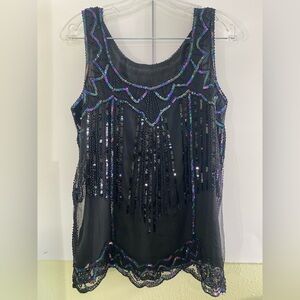 Black Sequin Polyester Top